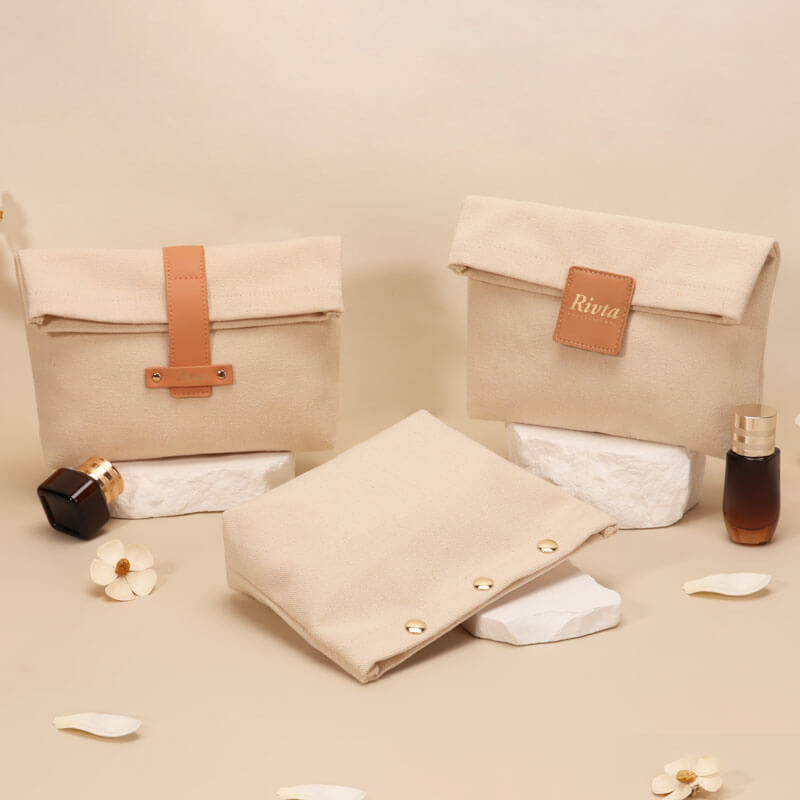 Custom Logo Recycled Cotton Canvas Makeup Bag For Beauty Brands Travel Cosmetic Pouch