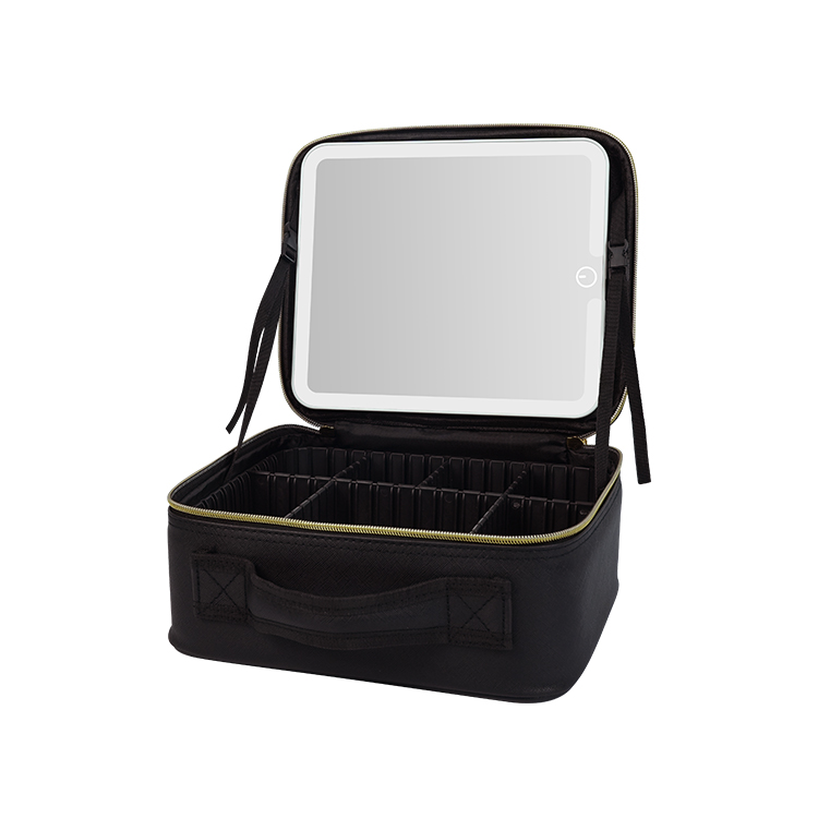 Portable Makeup Travel Bag Makeup Boxes with Zipper and LED Light Mirror for Cosmetic Use