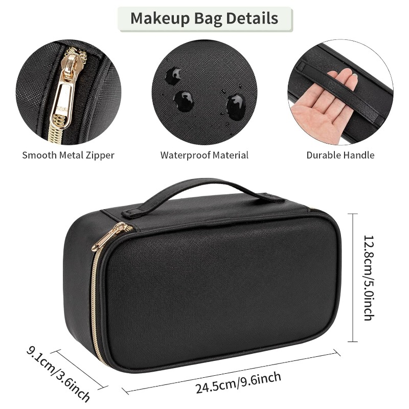 Portable Cute Travel Makeup Bag for Women and Girls Makeup Brush Organizer Cosmetics Pouch Bags-Black