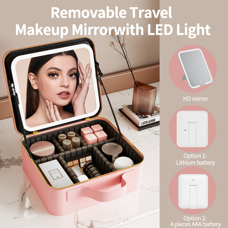 Wholesale Cosmetic Travel Touch Vanity Portable Storage Case Pu Leather Box Makeup Bag With Led Mirror