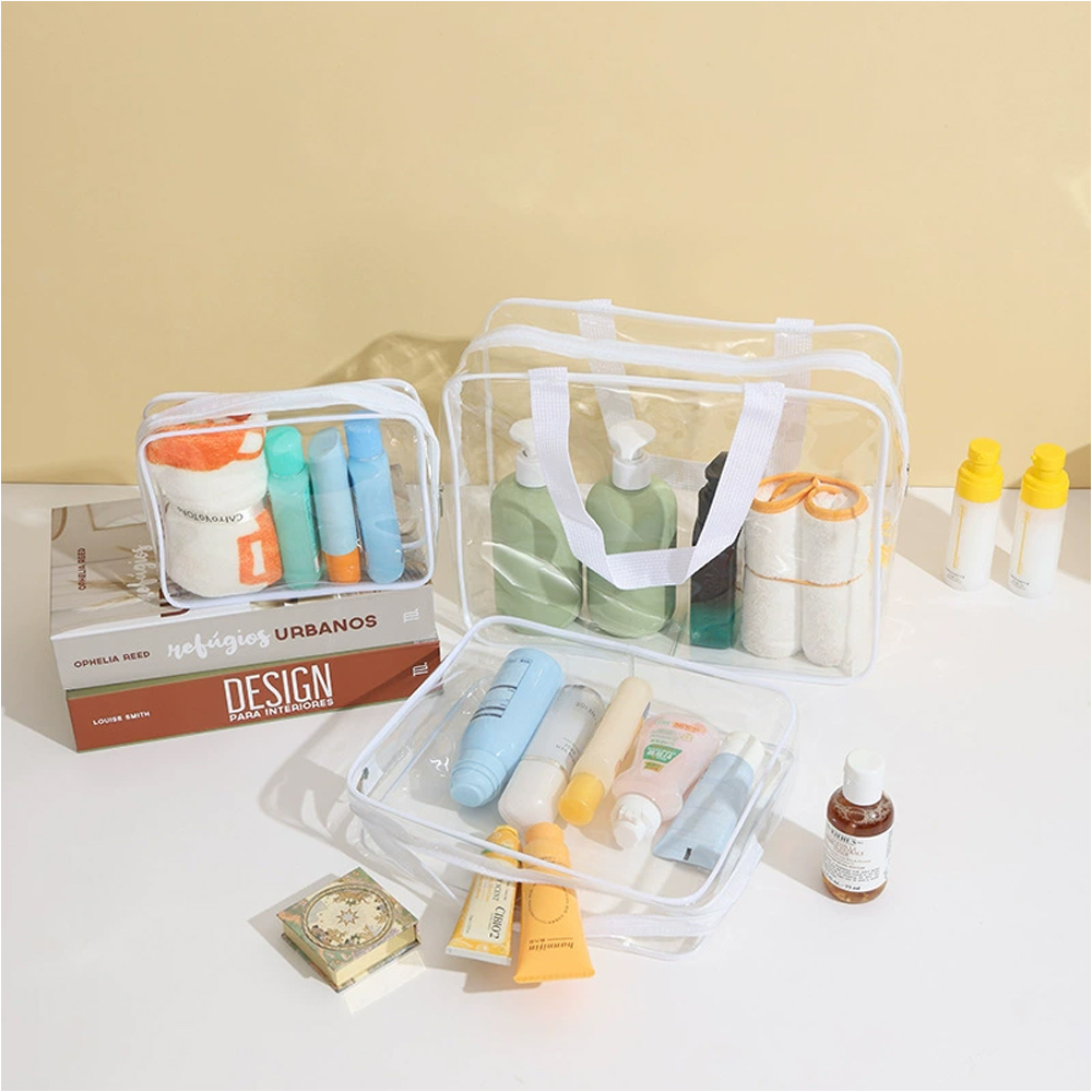 Custom Logo Vinyl Pvc Transparent Makeup Bag Travel Clear Waterproof Portable Organizer Toiletry Bag