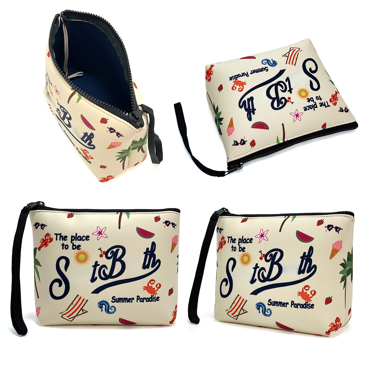 RTS Fashionable Large Capacity Neoprene Makeup Bags for Women Custom Waterproof Cosmetic for Toiletry Travel Purse Case Zipper