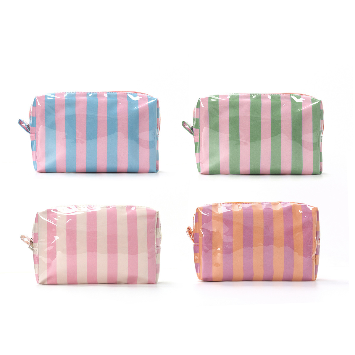 Clear Stripe Makeup Bag Waterproof PVC Toiletry Organizer Travel Cosmetic Pouch Large Capacity Vanity Case for Women Girls