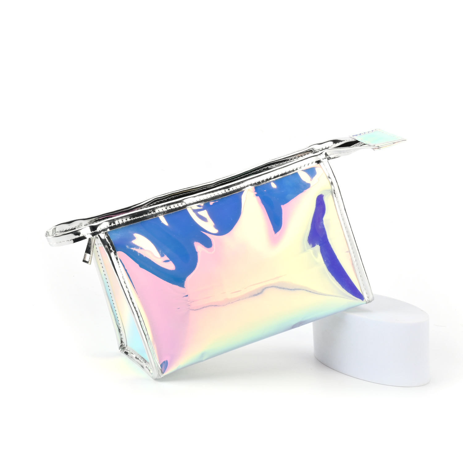 Personalized Oem Pvc Tpu Holographic Glitter Waterproof Zipper Makeup Pouch Professional Travel Cosmetic Toiletry Wash Bag