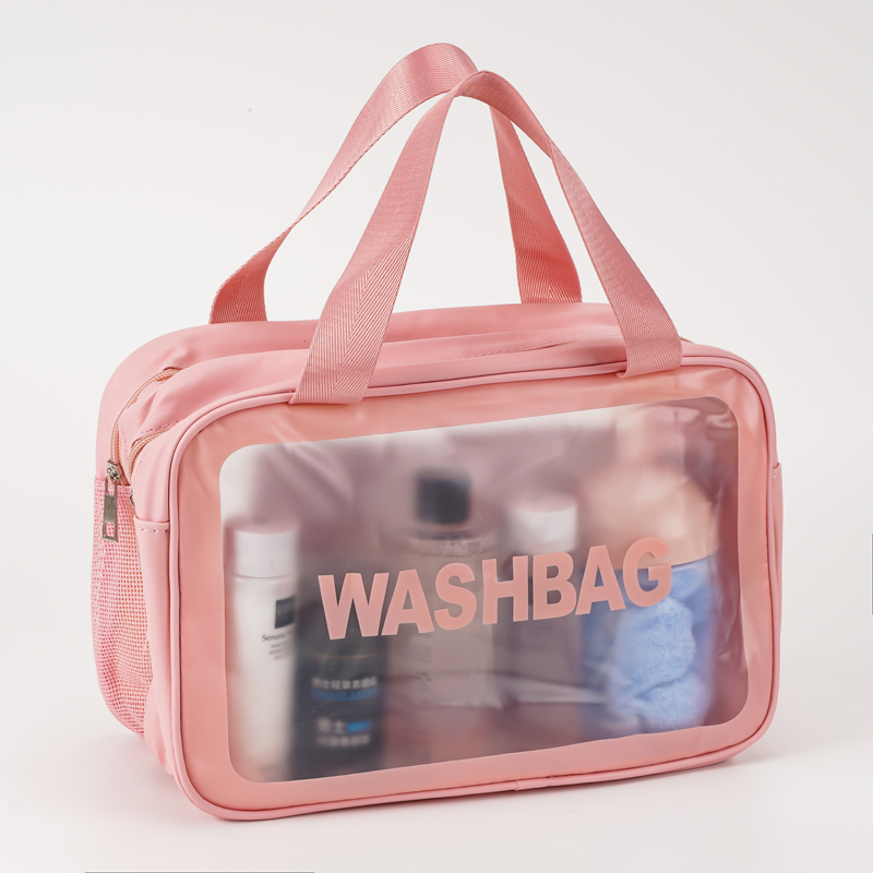 YET Large Clear PVC Zipper Cosmetic Bag with Soft Handle Waterproof &amp; Durable Portable Travel Toiletries Makeup Storage