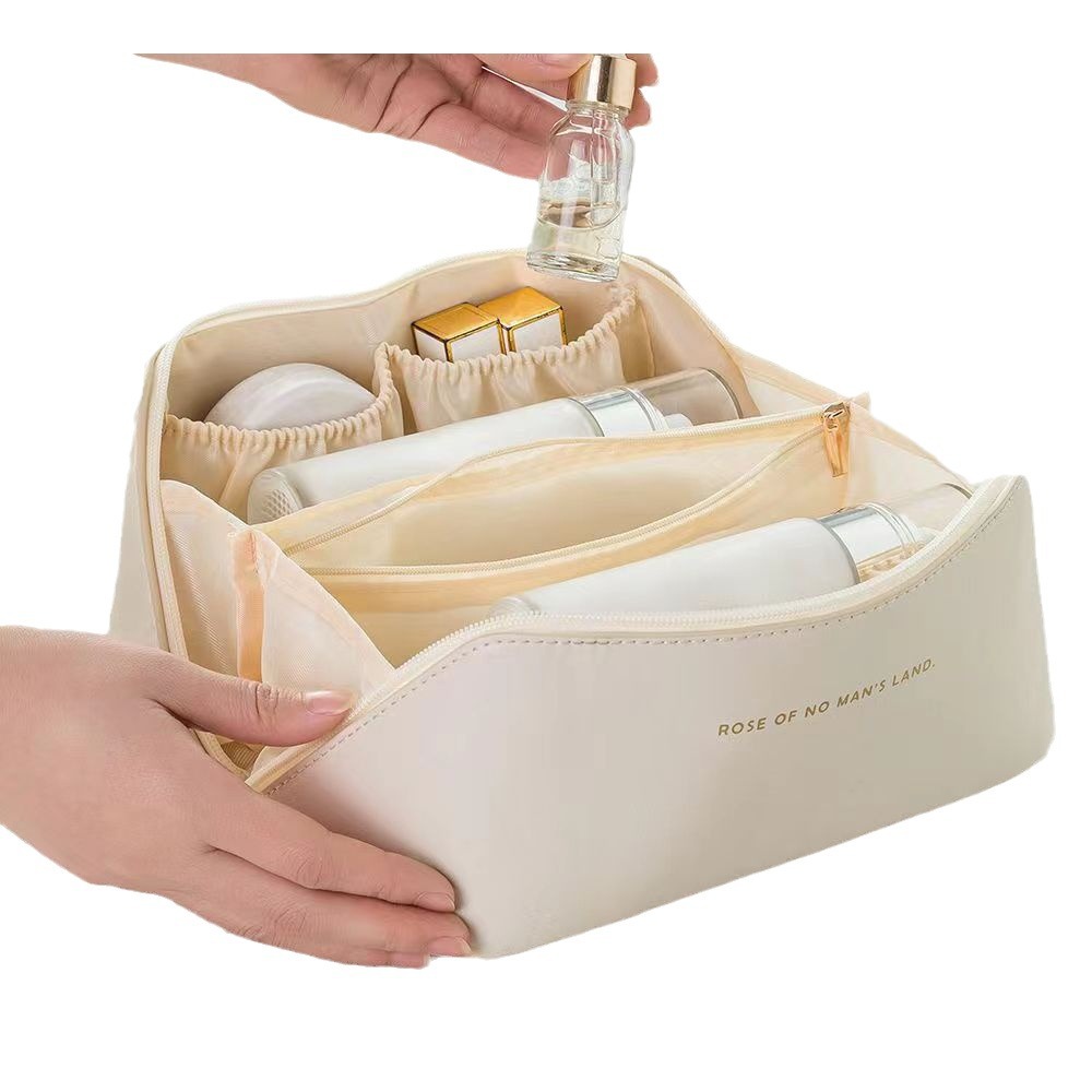 Large Capacity PU Fashion Eco-friendly Makeup Bag with Zipper Closure for Travel for Storage Portable