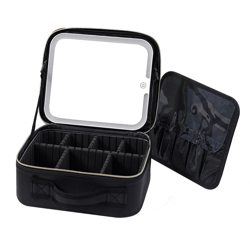 Luxury Makeup Box LED Light Mirror Custom Makeup Bag Illuminated Personalized Cosmetic Bag Organizer Pink Toiletry Bag Travel