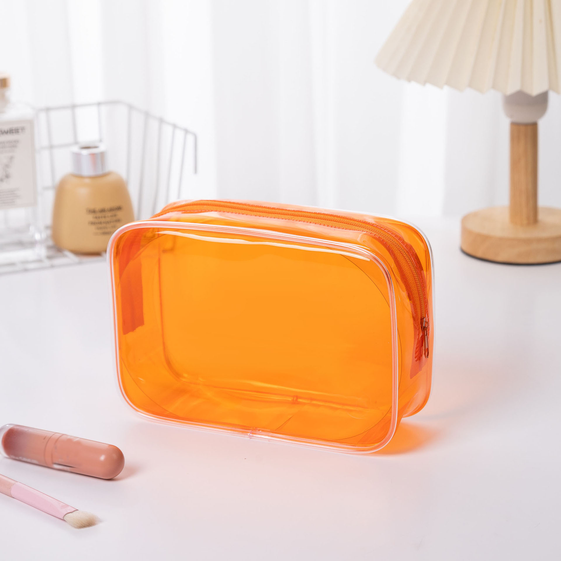 Eco Waterproof Safety Zipper Clear Makeup Pouch Colorful Transparent PVC Cosmetic Toiletry Organizer Bag With Custom Logo