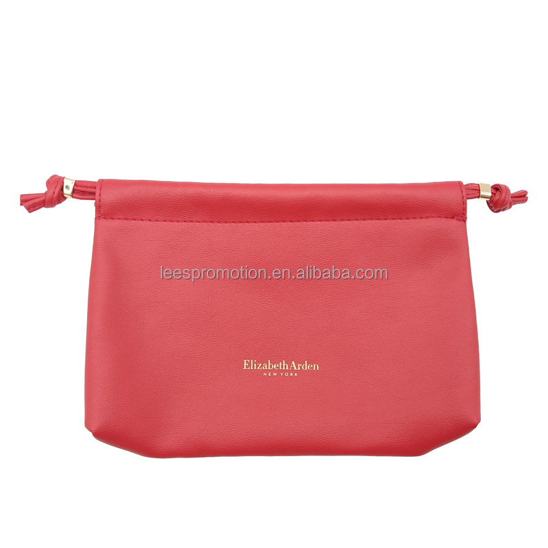 Custom Private Label Waterproof Leather Makeup Cosmetic Bag Leather Drawstring Bag
