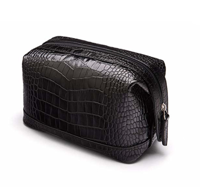 Men's Fashion Genuine Leather Travel for Toiletry Bag with Crocodile Embossed Zipper Alligator Pattern Cosmetic Case