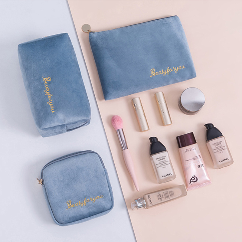 2025 Custom logo Velvet Cosmetic Bag Private Label Custom Makeup Bag Cases Pouch Set Make up Bags