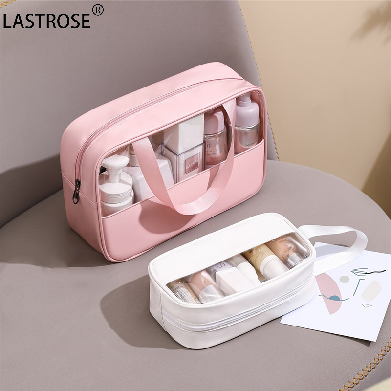 LOW MOQ Black Wash Bag Make Your Own LOGO Travel Makeup Bag PVC Pu clear Pouch Transparent Cosmetic Bag