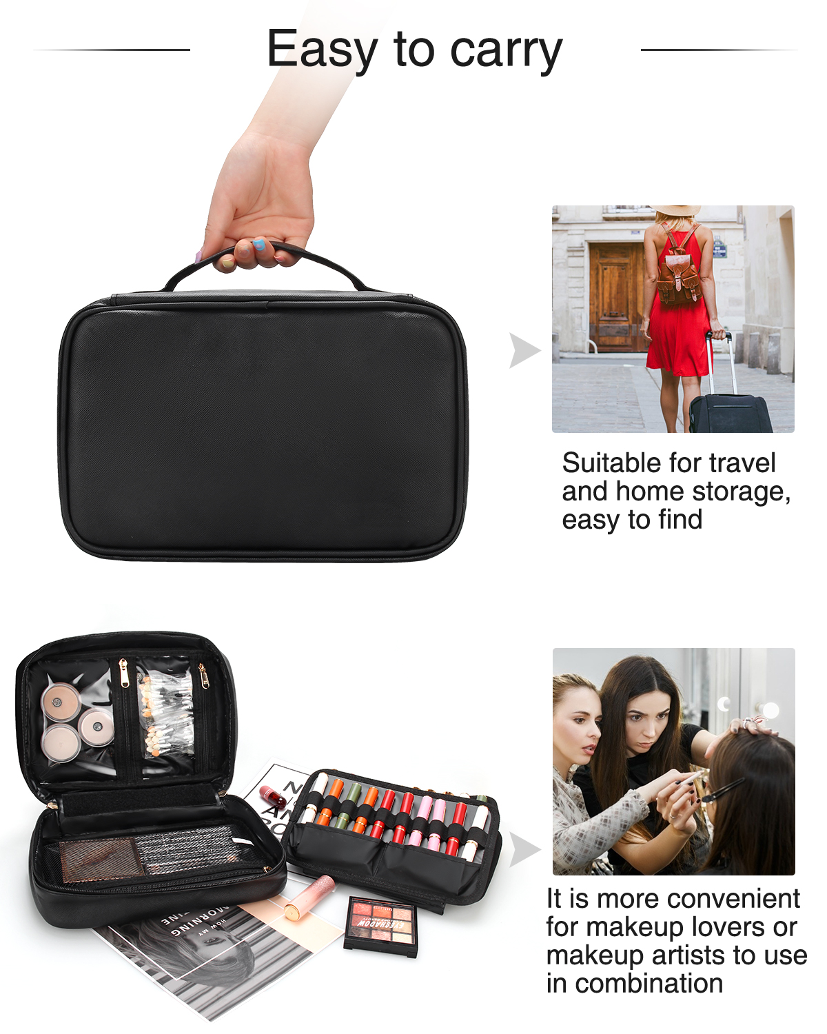 Relavel Lipstick Holders 60 Pcs Slots Professional Makeup Case Portable Lipstick Bag Lipstick Organizer with Elastic Bands