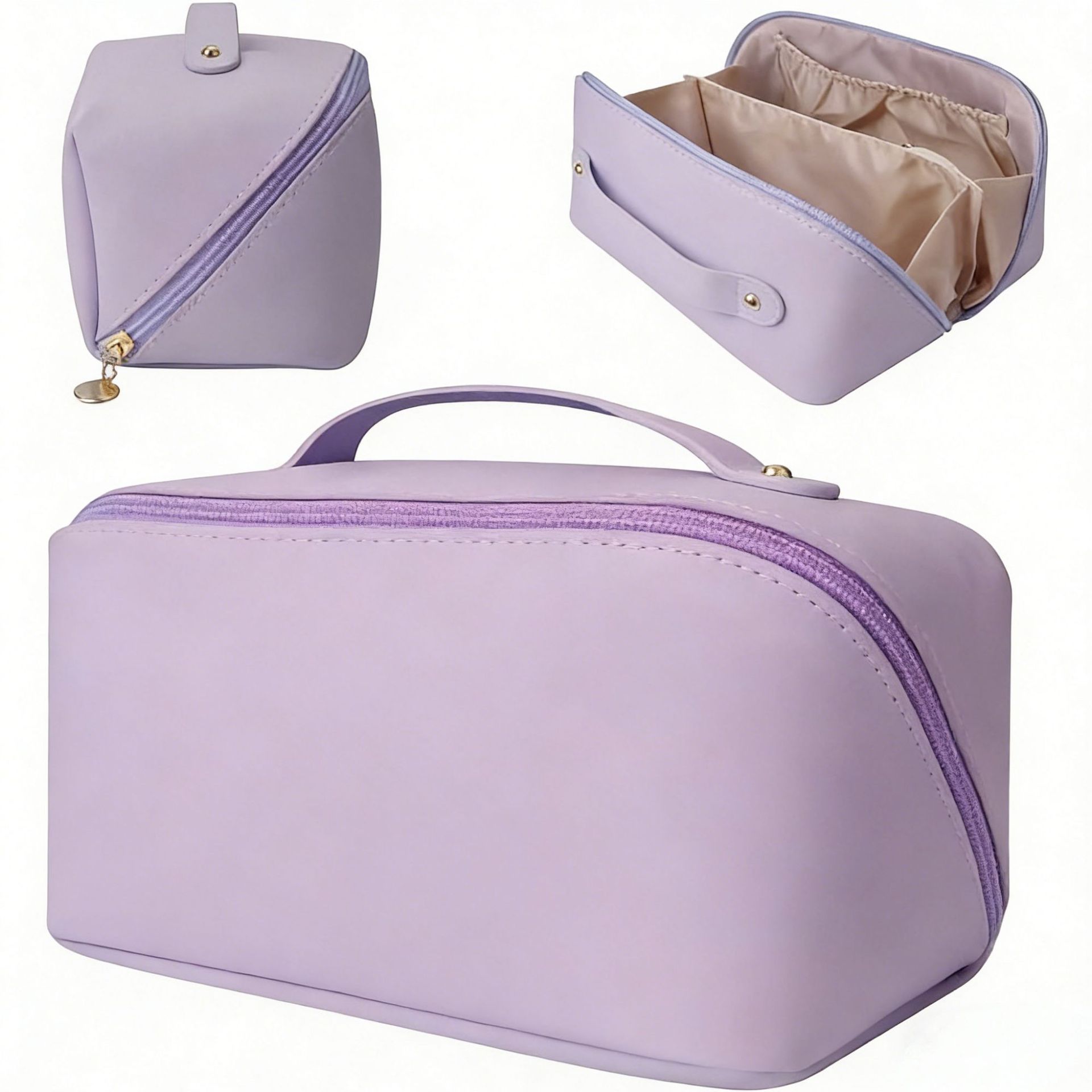 Women's Waterproof PU Zipper Makeup Bag-Portable Large-Capacity Travel For Organizer Ultra-Lightweight &amp; Foldable