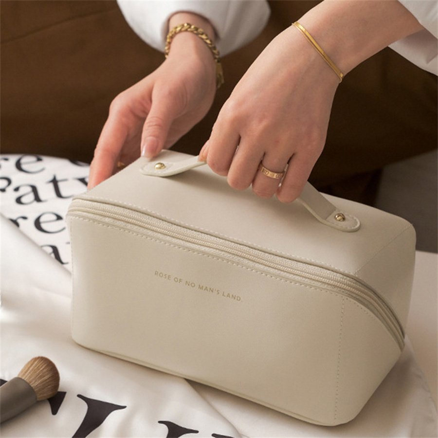 Large Capacity Cosmetic Bags for Women Travel Open Flat Toiletry Bag Make up Organizer with Divider and Handle