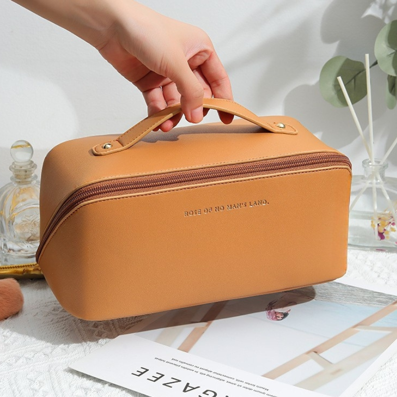 Wholesale Custom Portable PU Leather Cosmetic Bag for Women Pink Travel