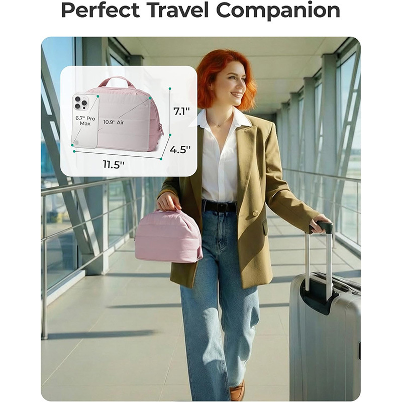 Women's Candy Pattern Polyester Travel Cosmetic Bag Portable Folding Fluffy Padded Waterproof Makeup Storage Bag Zipper Closure