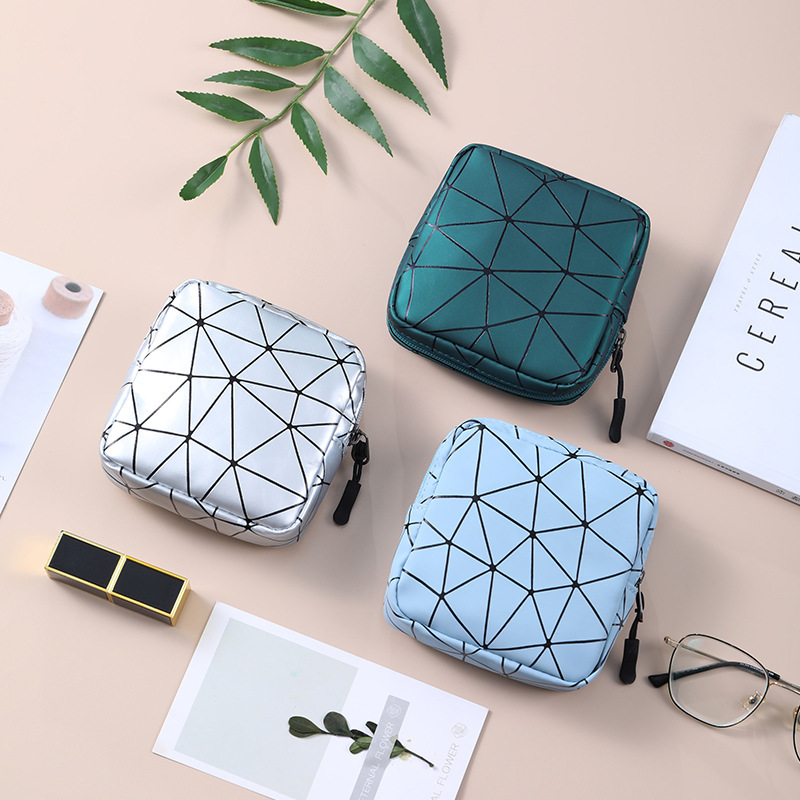 Portable Waterproof Fashion Large Capacity Makeup Bags PU Zipper Soft Handle Women's Sanitary Napkins Storage Coin Cosmetic Case