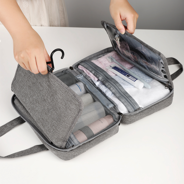 Dry and Wet Separation Makeup Toiletry Bag 4 Folding Travel Cosmetic Bag Organizer Hanging Travel Cosmetic Bag for Full-Size Kit