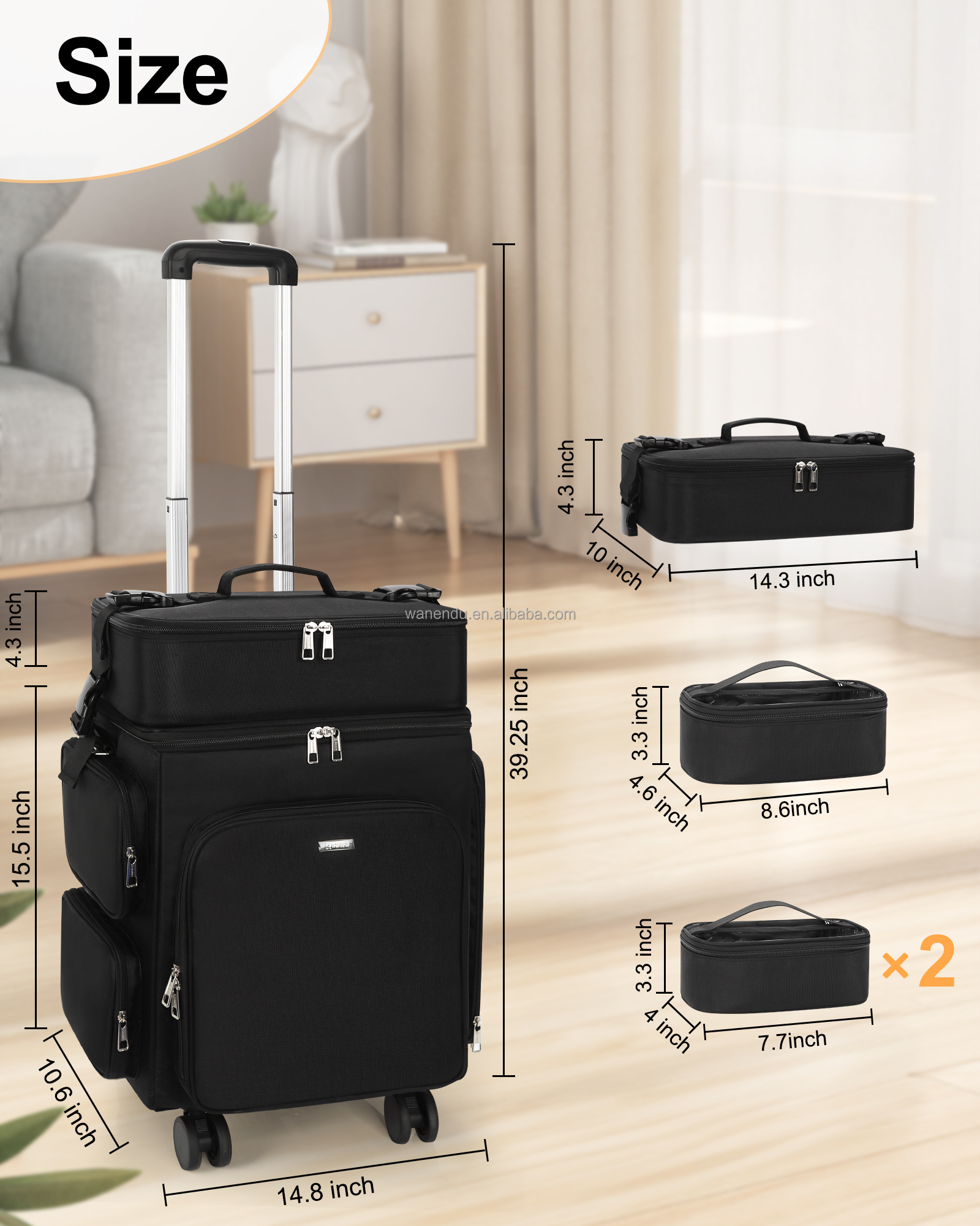 Relavel 2 in 1 Rolling Makeup Case Hairstylist Bag Makeup Artist Storage Organizer Trolley Suitcase with 360° Swivel Wheels