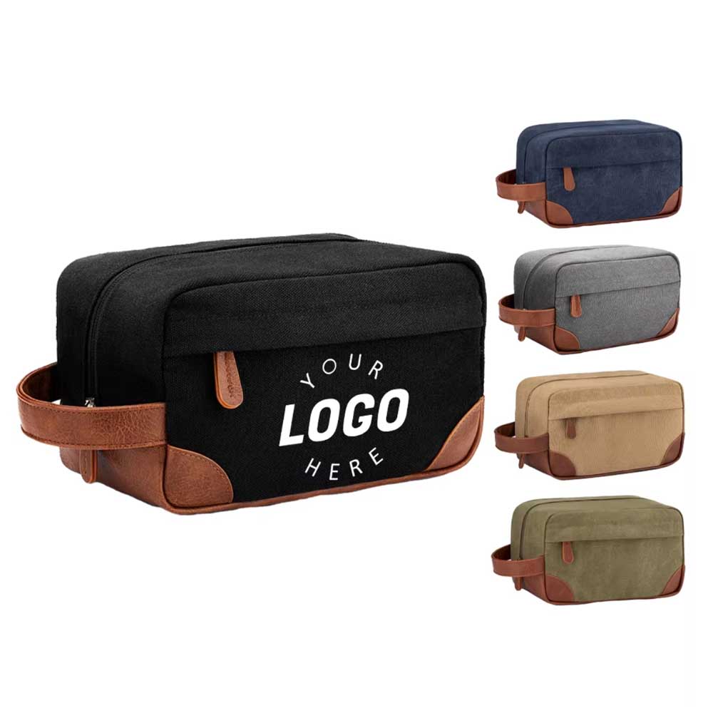 Custom Toiletry Hanging Dopp For Men Water Resistant Shaving Portable Canvas PU Handle Bag With Large Capacity For Travel Bags