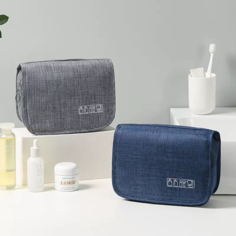Custom logo Waterproof Ladies Blue Black Grey Frosted Zipper Toiletry Small Travel Wash Toiletries 600D Oxford Cosmetic Bag
