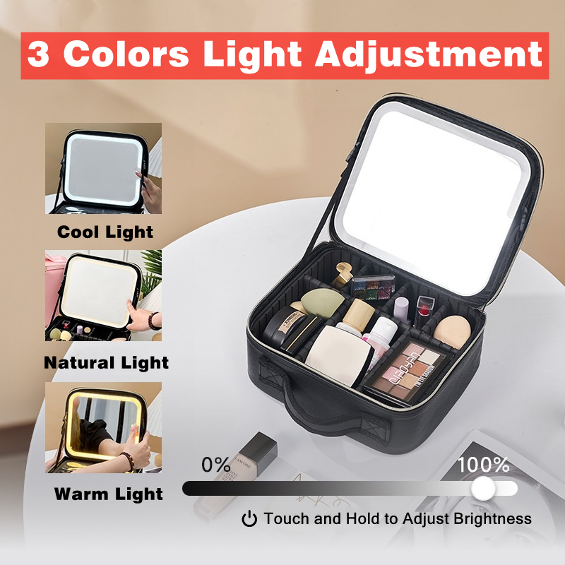 Luxury Makeup Box LED Light Mirror Custom Makeup Bag Illuminated Personalized Cosmetic Bag Organizer Pink Toiletry Bag Travel