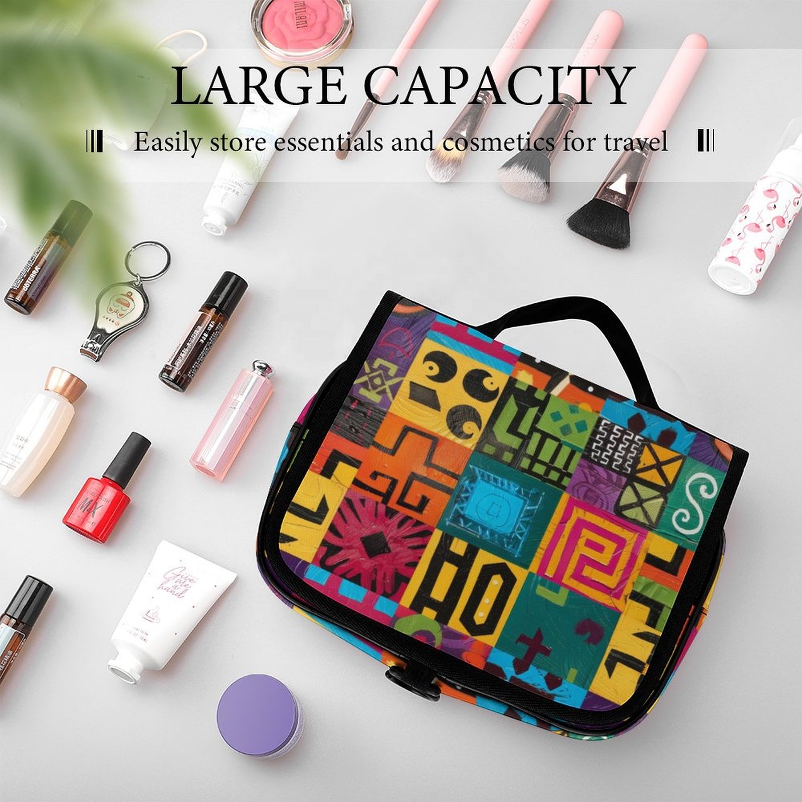 1 Piece Custom Design Pattern African American Style Boho Aztec Toiletry Makeup Cosmetic Hanging Bags