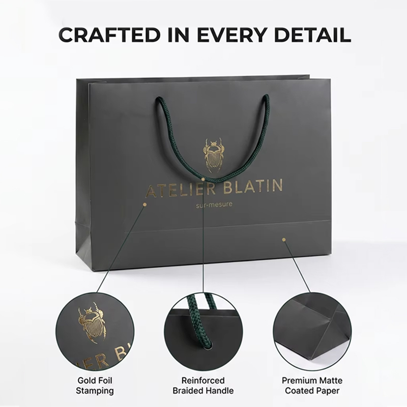 Luxury Coated Paper Bags With Glossy Hot Stamping For High End Cosmetic Gift Shopping