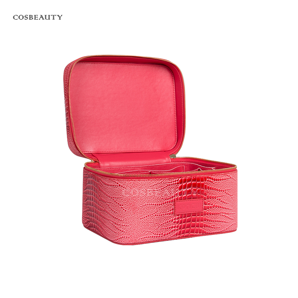 KONCAI Leather Make up Organizer Beauty Vanity Travel Cosmetic Accessories Makeup Bag
