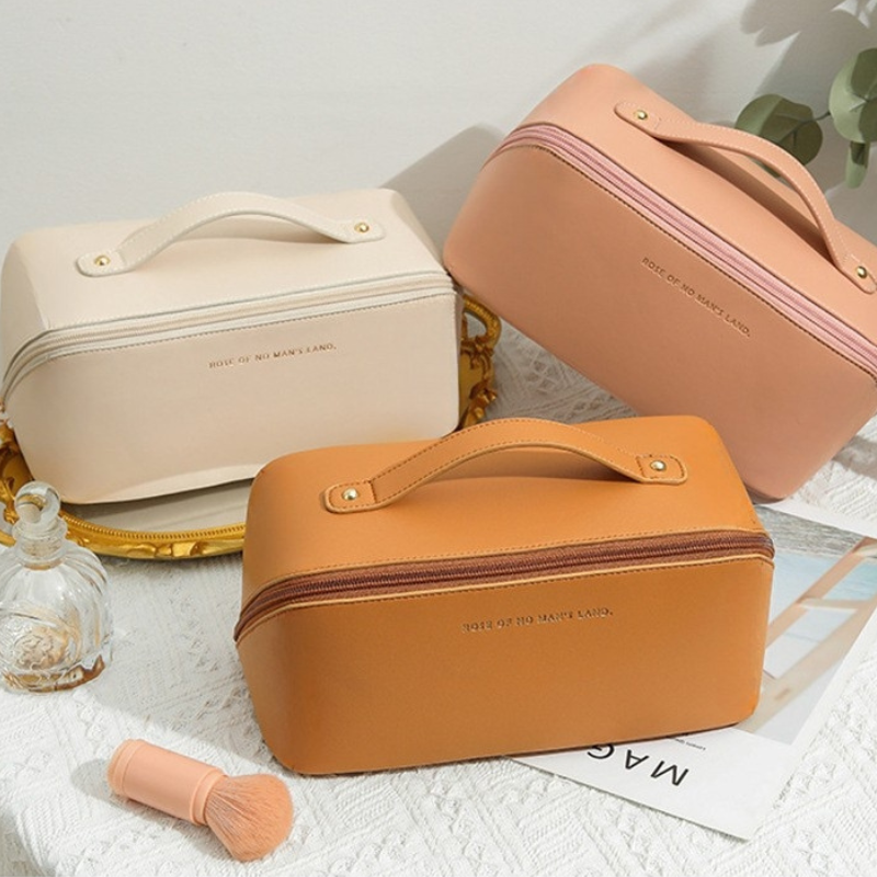 Wholesale Custom Portable PU Leather Cosmetic Bag for Women Pink Travel