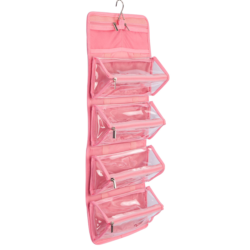 Custom Logo Water Resistant Polyester 4 in 1 Hanging Roll up Makeup Bag Toiletry Bag Travel Cosmetic Storage Case