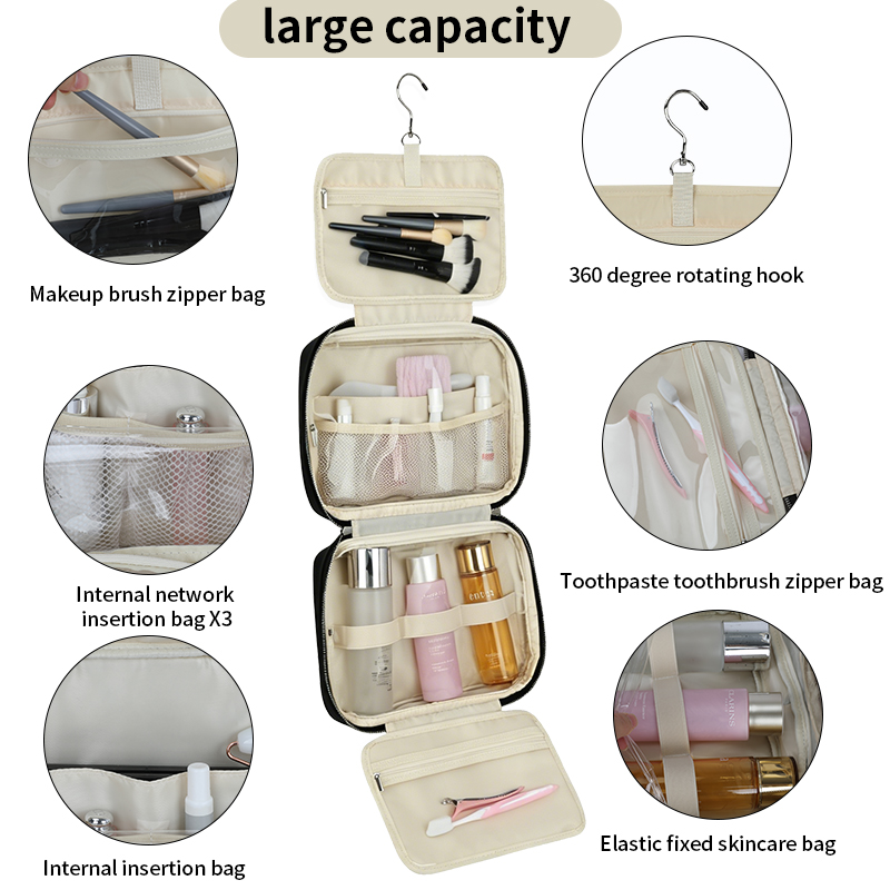 Custom Wholesale PU Leather Waterproof Light Weight Travel Hanging Toiletry Makeup Bags for Men &amp; Women