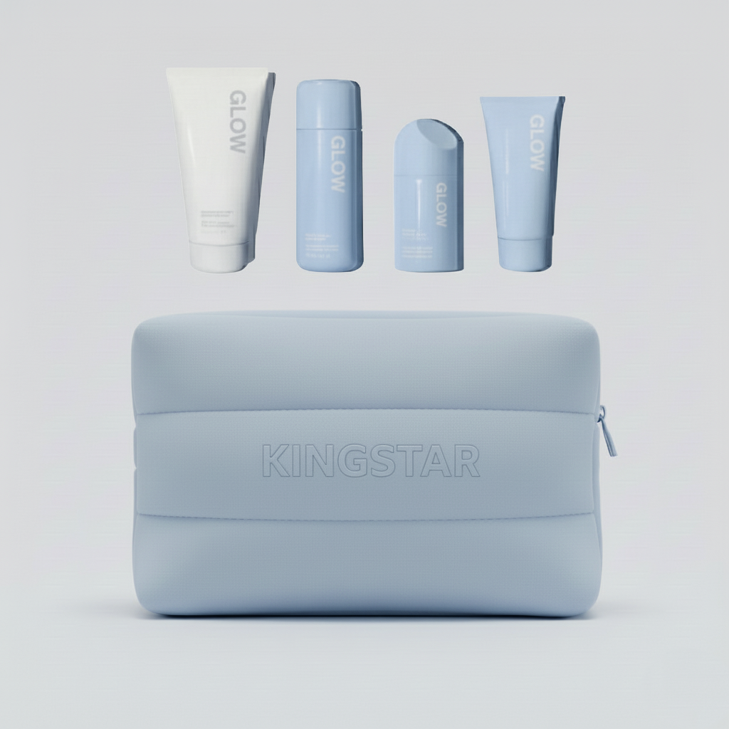 Customer Logo Quilted Puffy Fashion Zipper Neoprene Candy Soft Handle Cosmetic Makeup Organizer Bag Bubble Pouch Beauty Skincare