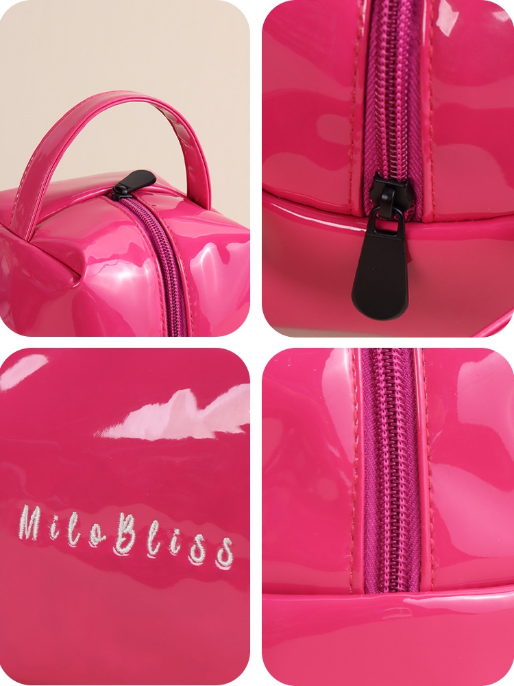 2025 New Fashion Waterproof Cosmetic Bag Custom Girls Glossy Toiletry Bag Makeup Pouch With Handle