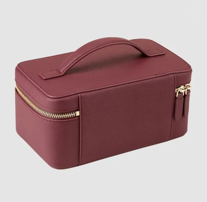Classical Fashion Makeup Travel Cosmetic Bag Zipper Top-Handle Beauty Leather Case Customized Logo Opp Bag Saffiano LQ-CWB 11
