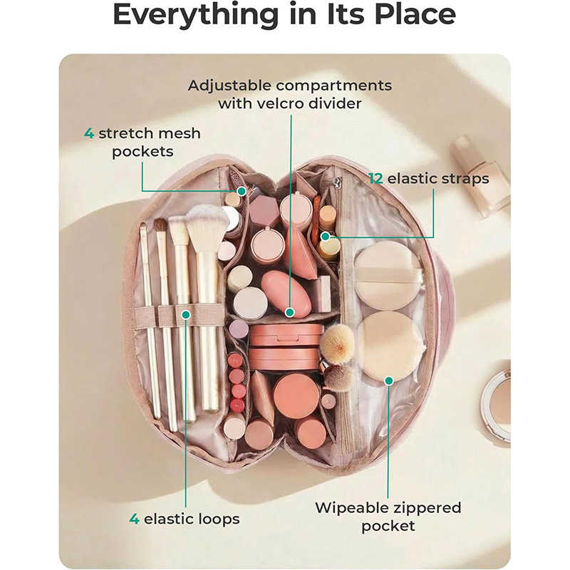 Women's Candy Pattern Polyester Travel Cosmetic Bag Portable Folding Fluffy Padded Waterproof Makeup Storage Bag Zipper Closure