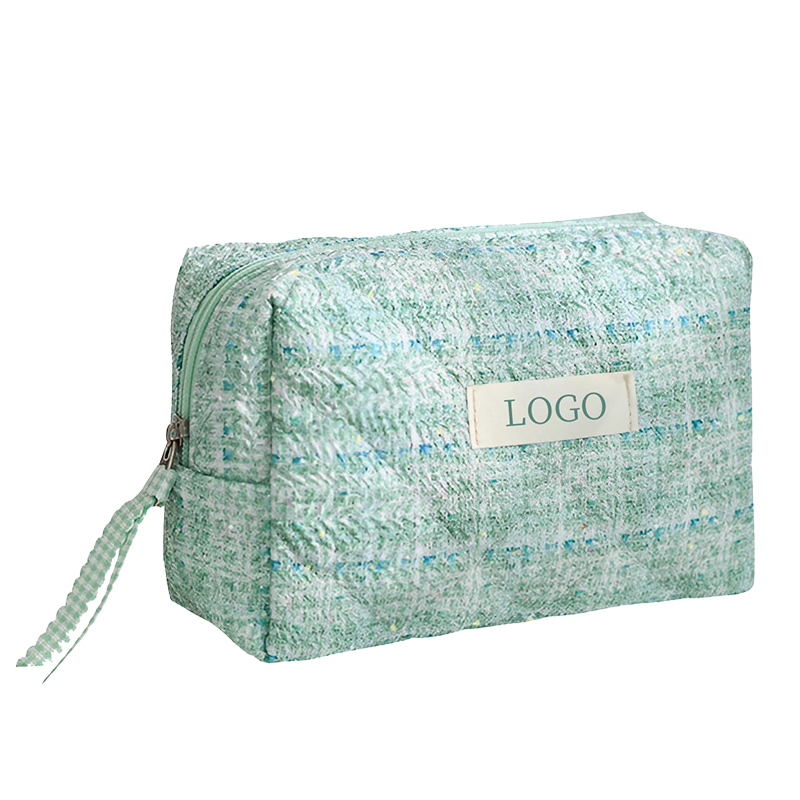 Premium Small Clear Fabric Cosmetic Bag Woven Textured Cute Fashional Large Capacity Zipper Closure Handled Customizable Logo