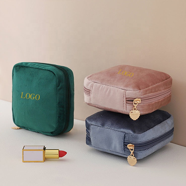 Mini Red Private Label Velvet Makeup Bag With Handle, Iso Certificate Small Professional Lipstick Makeup Waist Bag*