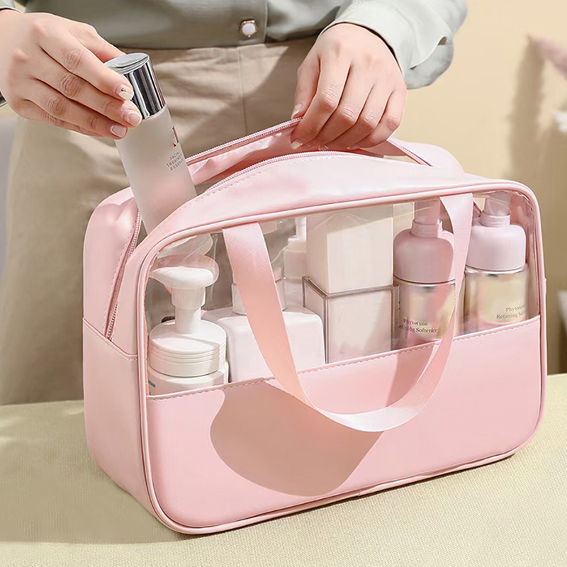 LOW MOQ Black Wash Bag Make Your Own LOGO Travel Makeup Bag PVC Pu clear Pouch Transparent Cosmetic Bag