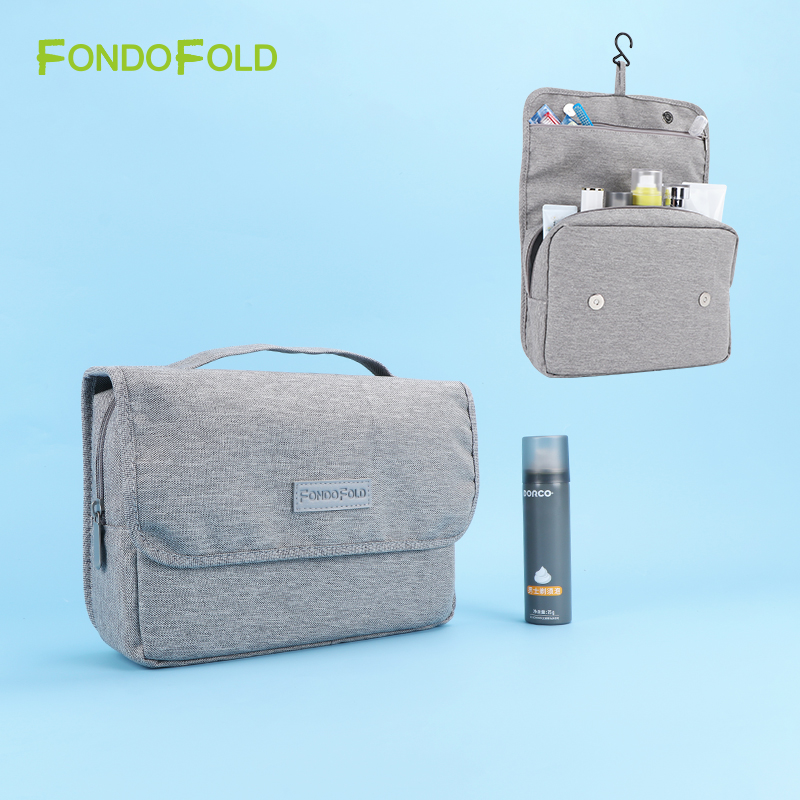Fondofold CK0282-GY Light Gray Premium Quality Toiletry Bag Hanging Bathroom Travel Makeup Bag with Fashionable Zipper Closure