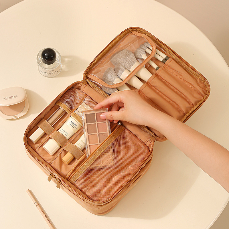 Wholesale Large Capacity Waterproof Double Layer Make up Bag Travel Cosmetic Bag with Multi Pockets