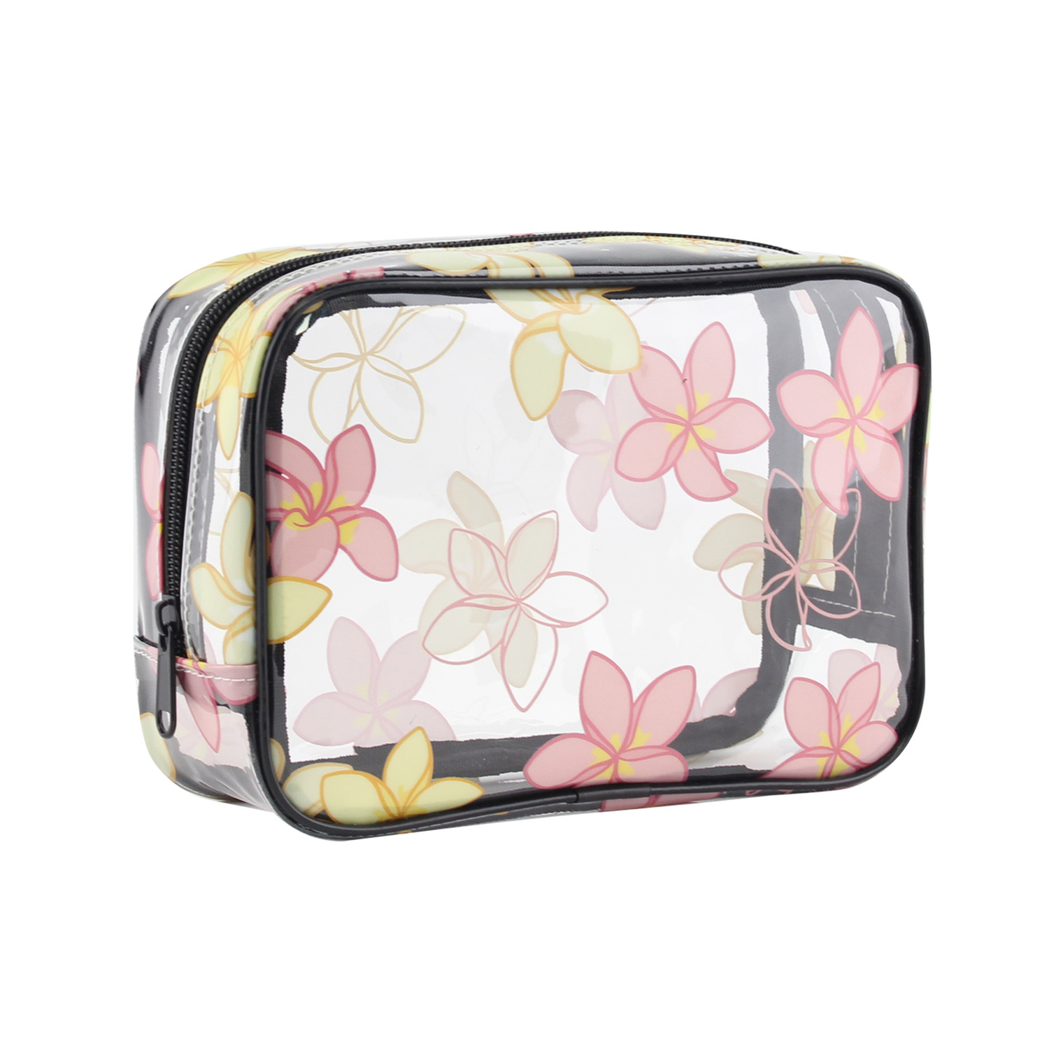 Custom Print Hawaiian See Through Clear PVC Cosmetic Bag Waterproof Transparent Toiletry Bag Women Travel Zipper Pouch