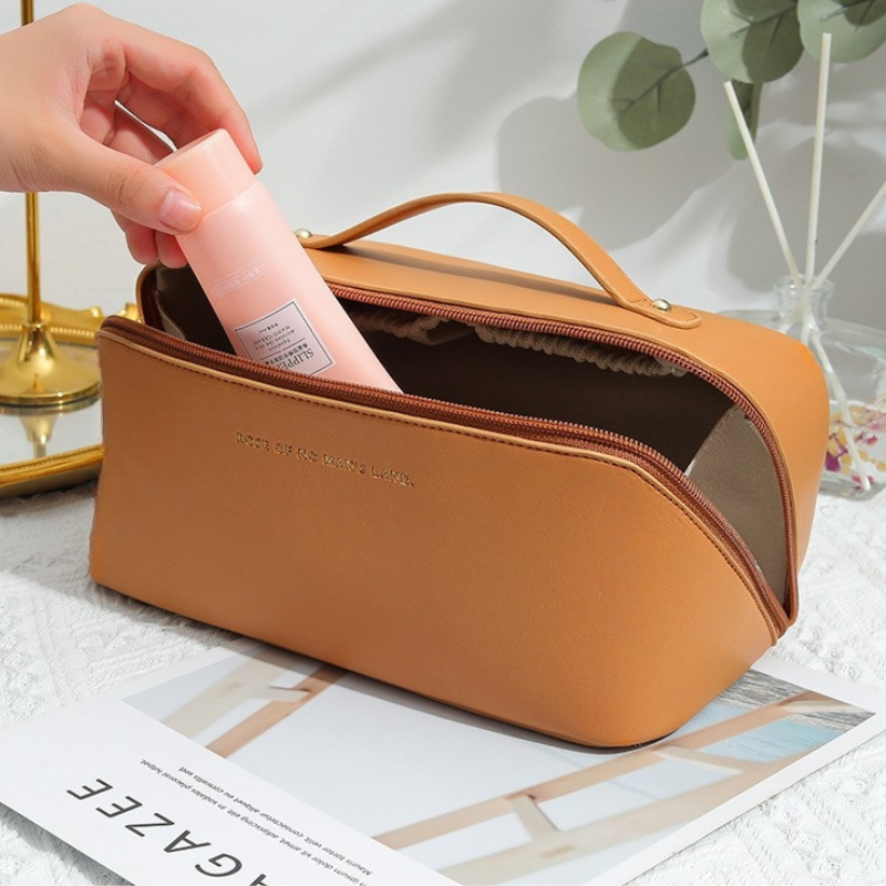Wholesale Custom Portable PU Leather Cosmetic Bag for Women Pink Travel
