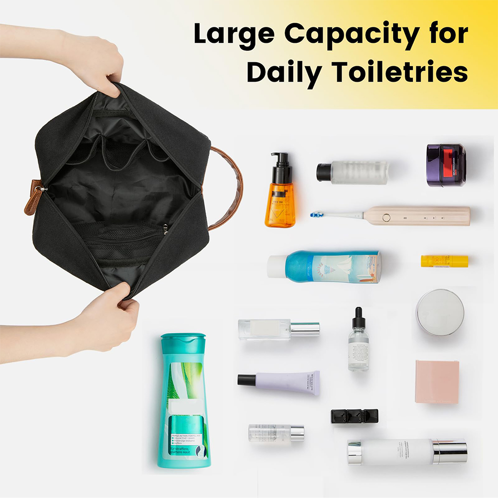 Custom Toiletry Hanging Dopp For Men Water Resistant Shaving Portable Canvas PU Handle Bag With Large Capacity For Travel Bags