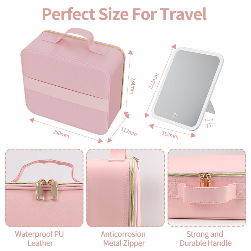 Wholesale Cosmetic Travel Touch Vanity Portable Storage Case Pu Leather Box Makeup Bag With Led Mirror