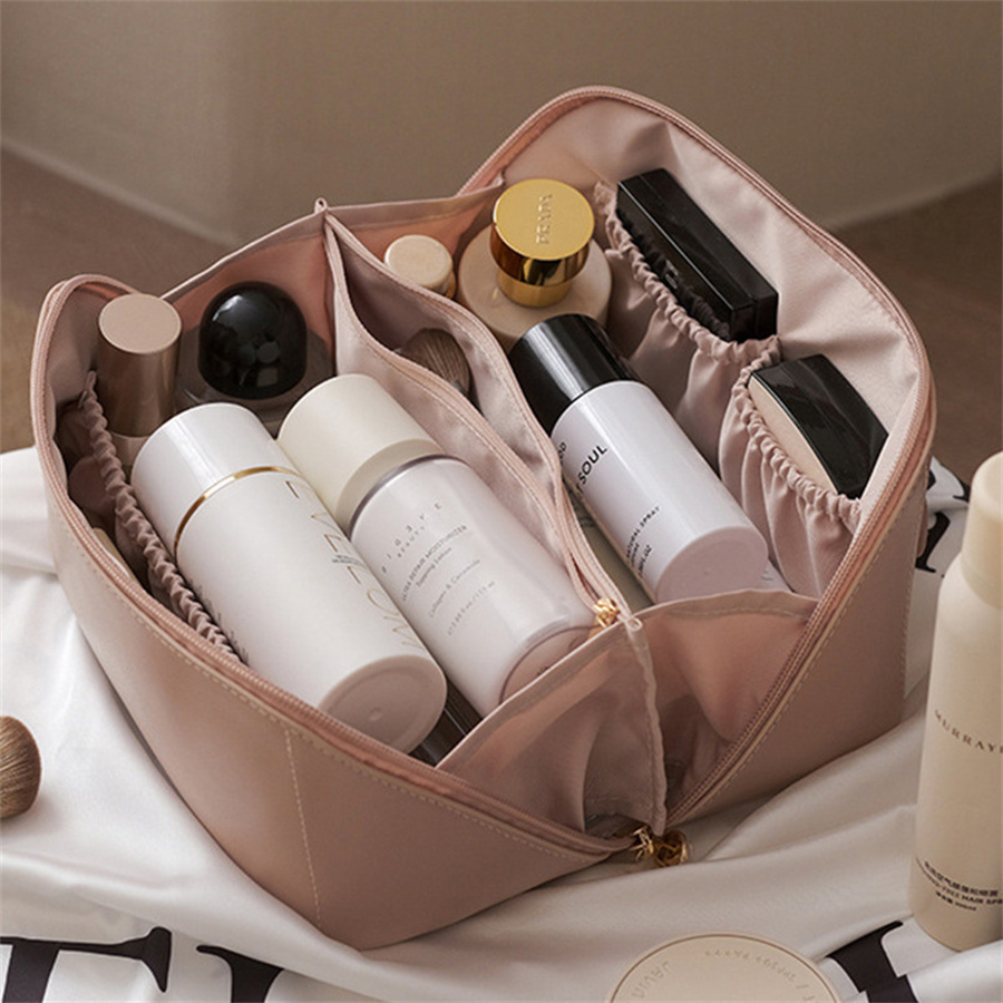 Large Capacity Cosmetic Bags for Women Travel Open Flat Toiletry Bag Make up Organizer with Divider and Handle