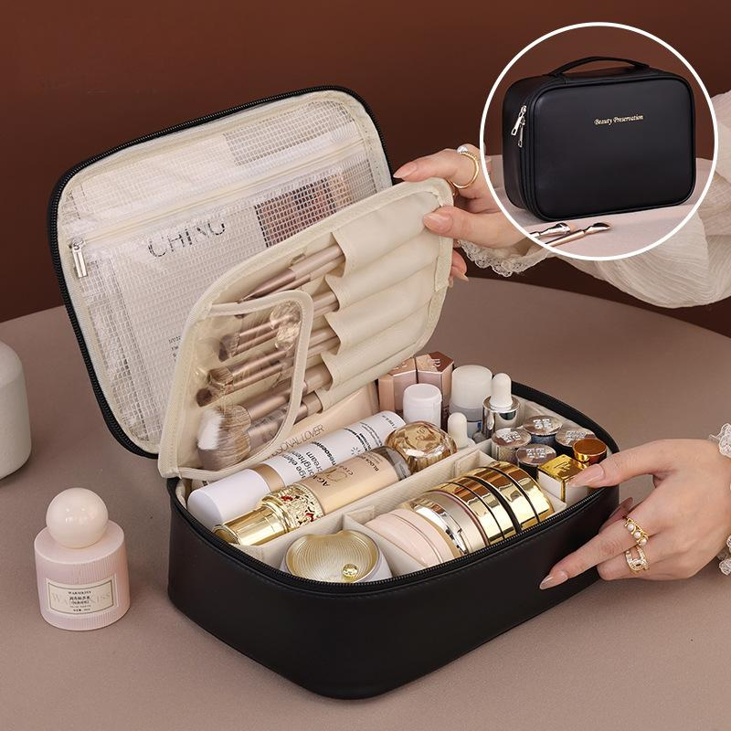 Fashion Large Capacity Travel Vanity Case Waterproof PU Professional Cosmetic Makeup Bag