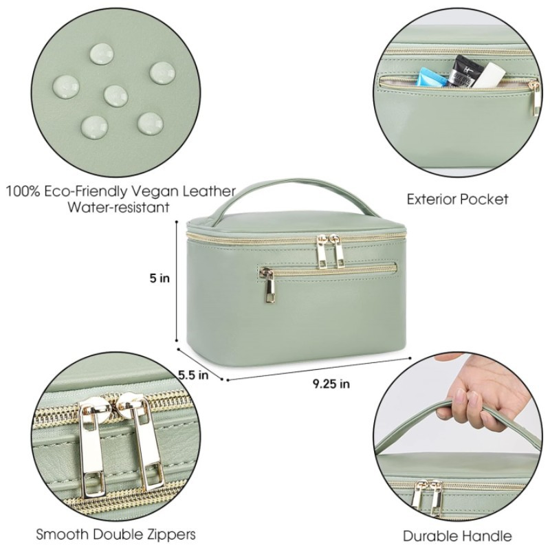 Portable Cute Small Makeup Pouch Holder Organizer Travel Vanity Toiletry Bag PU Leather Cosmetic Toiletry Case Bag with Makeup
