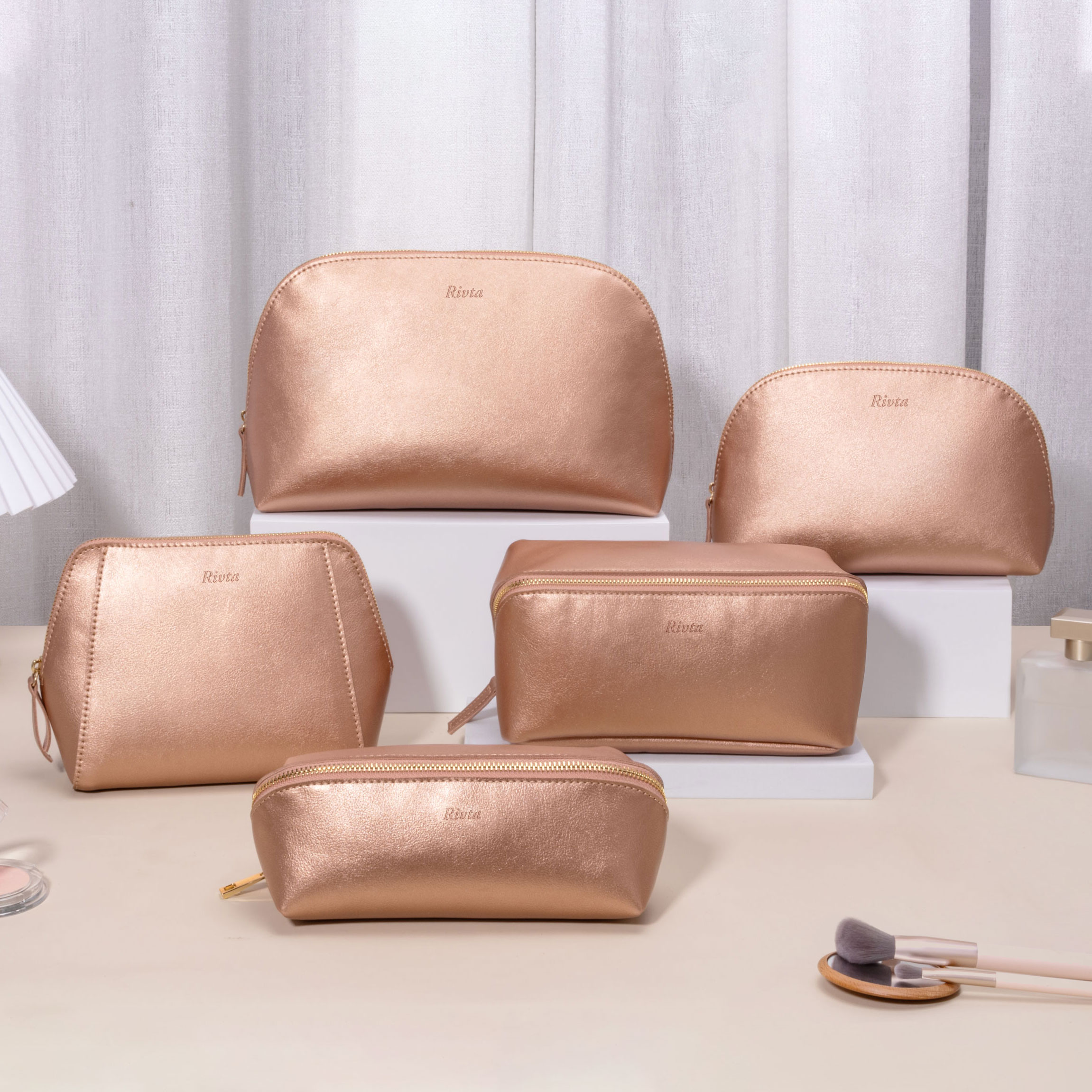 BSCI Professional Custom Luxury Private Label Waterproof PU Leather Makeup Pouch Zipper Cosmetic Bag